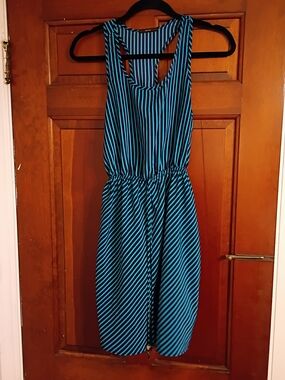 Striped Racerback Summer Dress in Teal and Black Size Small